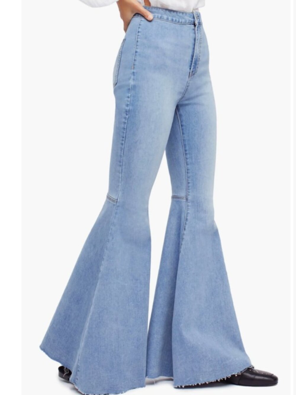 Free People We the Free Just Float on Flare Stretch Jeans Raw Hem Light Blue 30